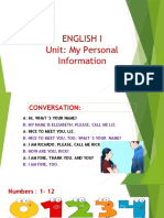 English I Unit: My Personal Information