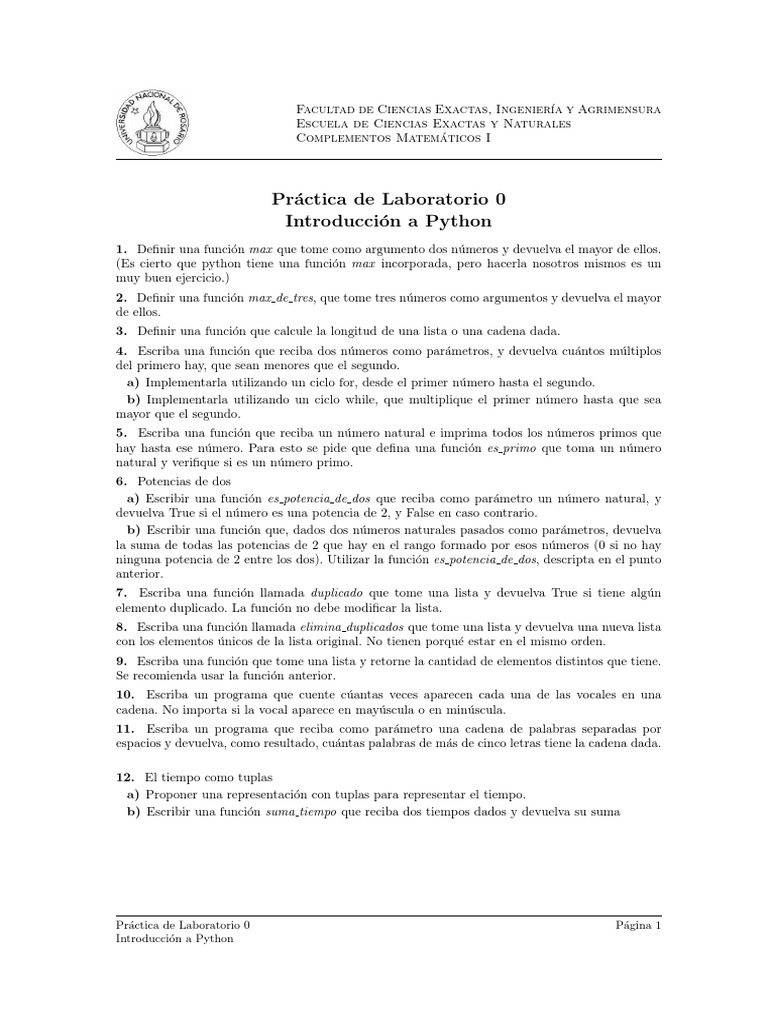 Funciones Básicas en Python: Ejercicios | PDF | Python (lenguaje de ...