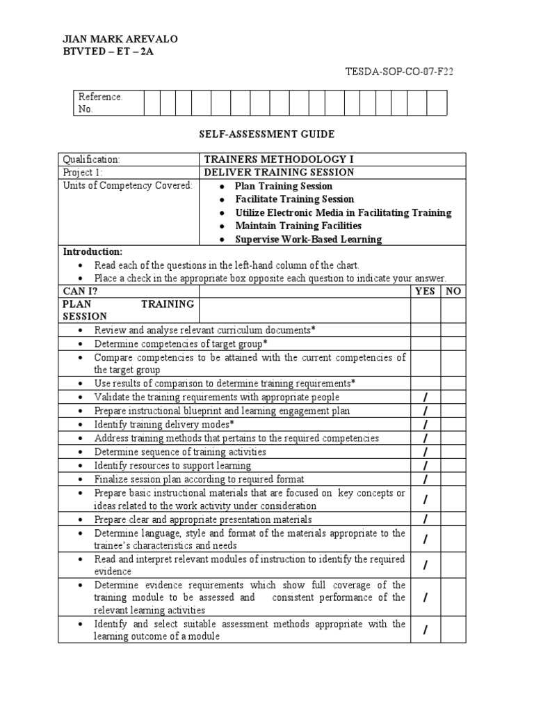 Self Assessment Guide Pdf Educational Assessment Competence