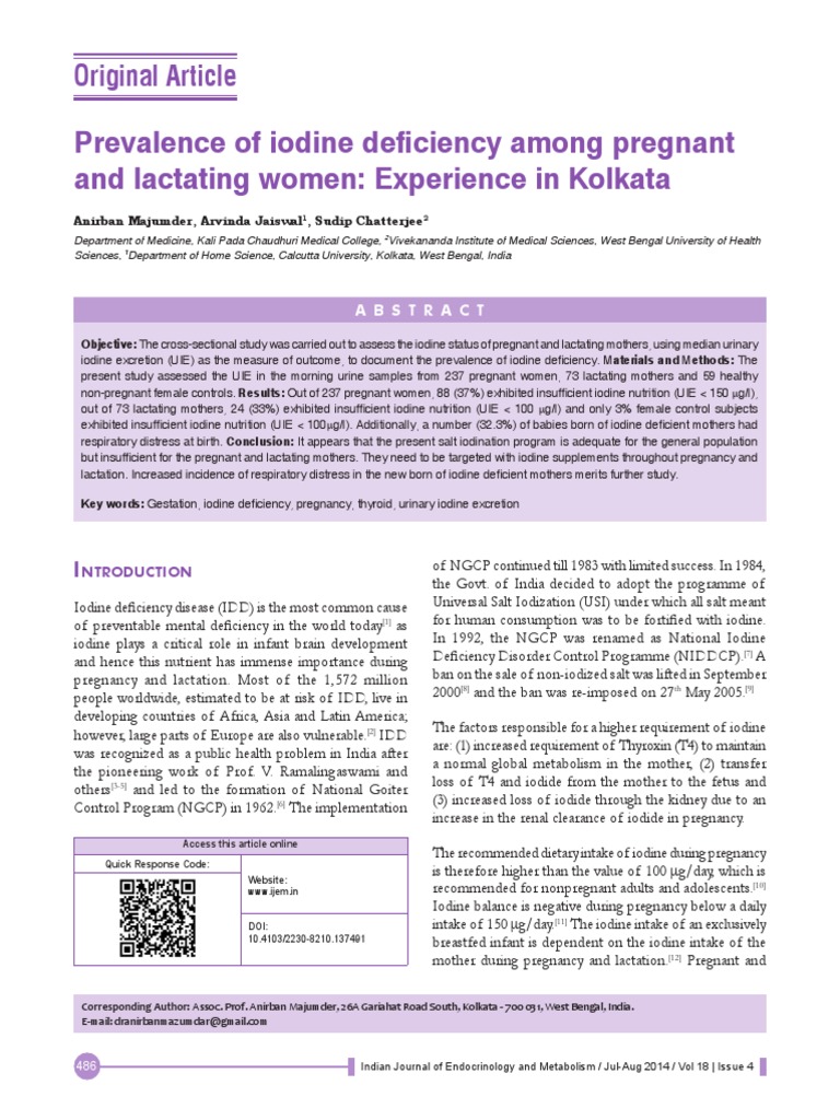 Prevalence of Iodine Deficiency Among Pregnant and Lactating Women ...