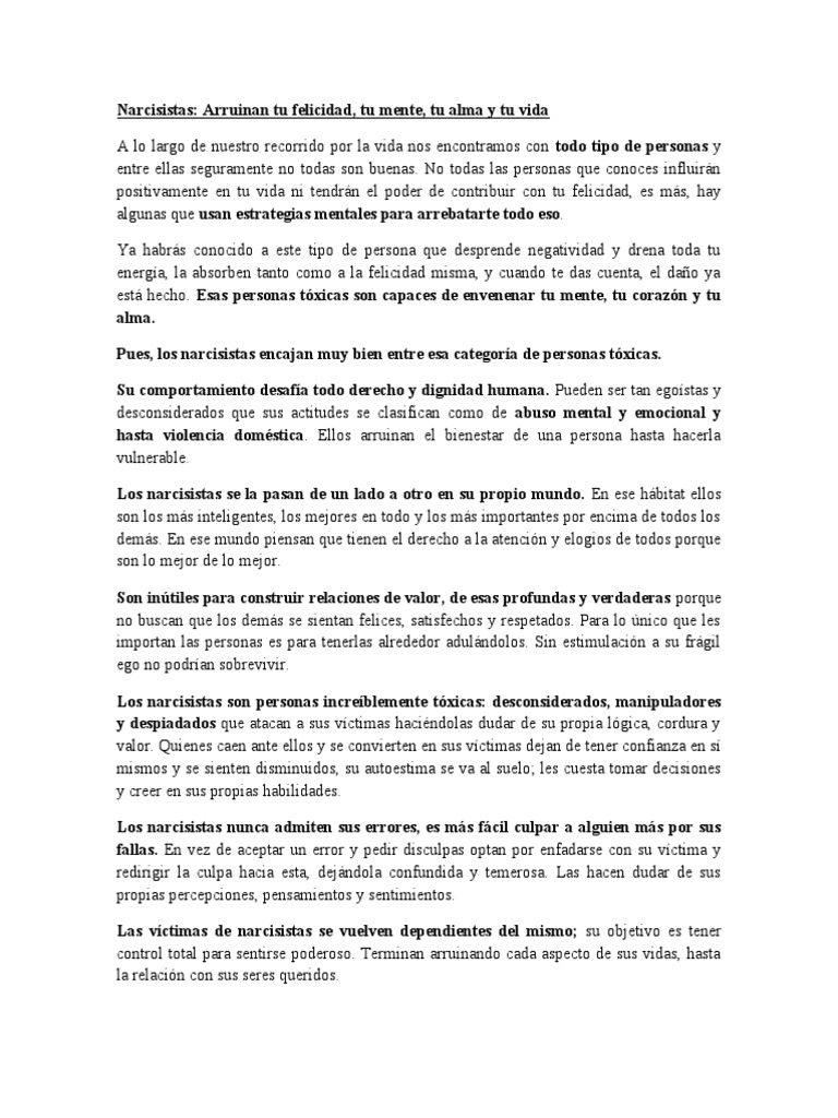 Cuando Te Deja En Paz Un Narcisista Narcisistas | PDF | Narcisismo | Felicidad