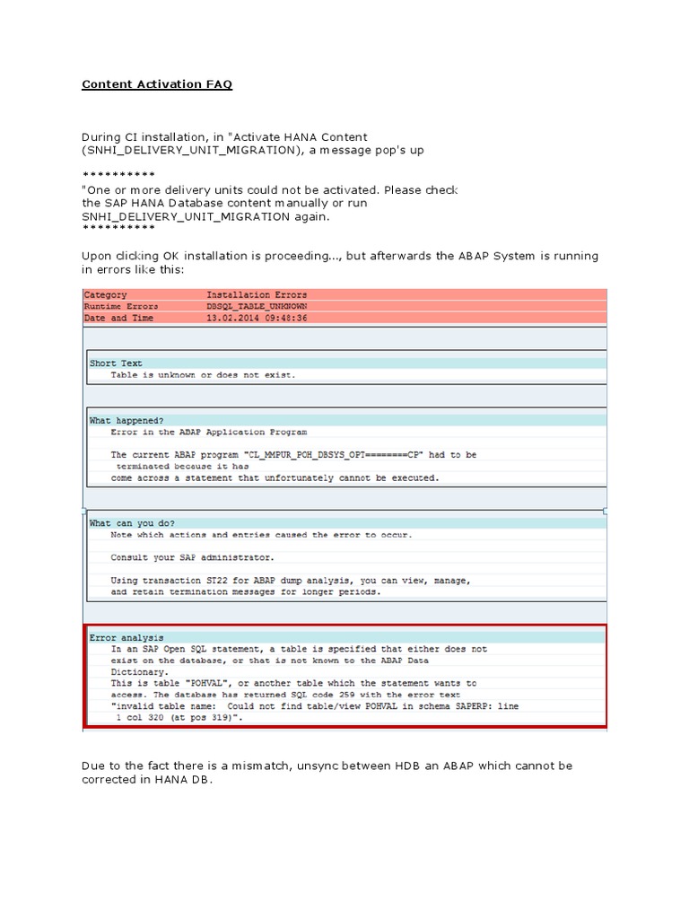 Synchronizing the POHVAL View Between HANA Database and ABAP Dictionary