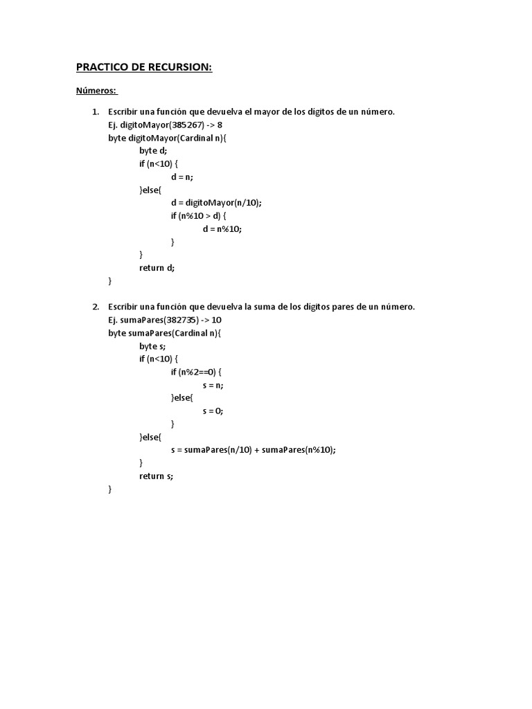 PRACTICO DE RECURSION Programación 2 UAGRM | PDF | Lógica matemática ...