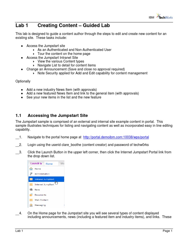 Lab 1 Creating Content Guided Lab 1.1 Accessing The Jumpstart Site