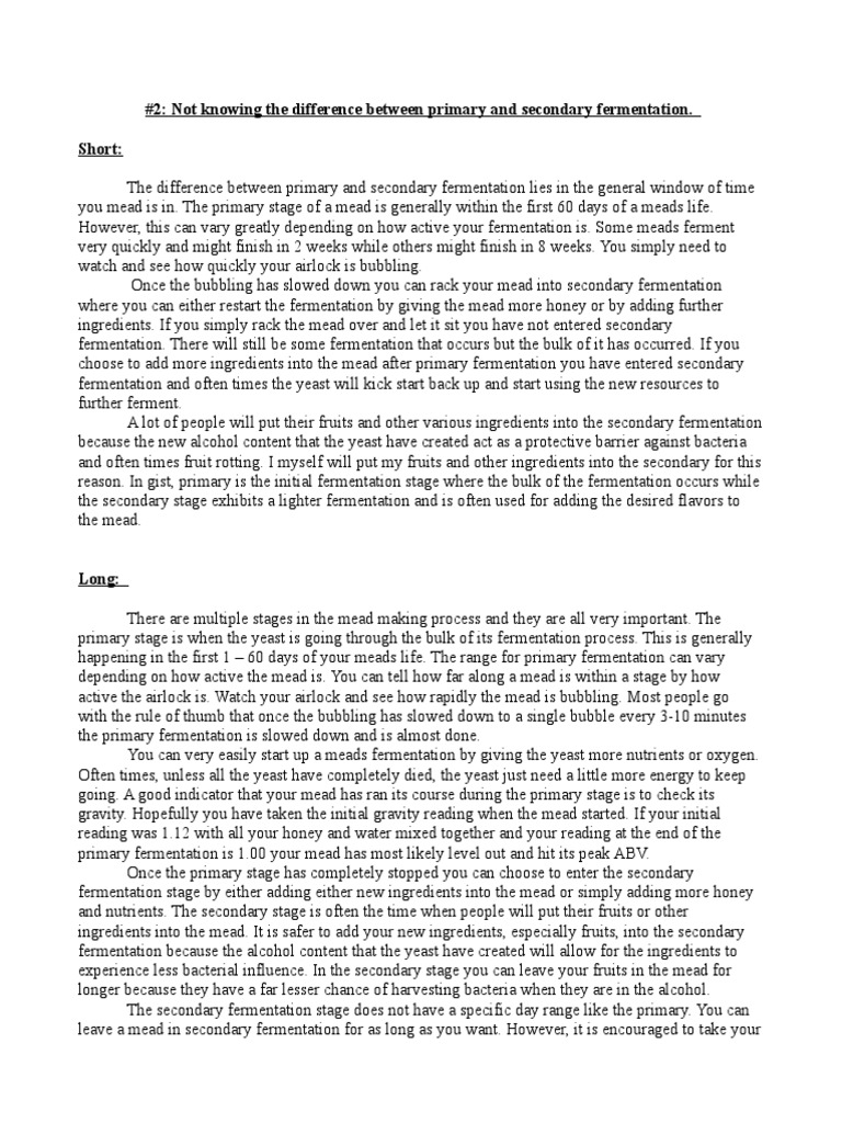 Primary Vs Secondary Fermentation Pdf Fermented Drinks Fermented