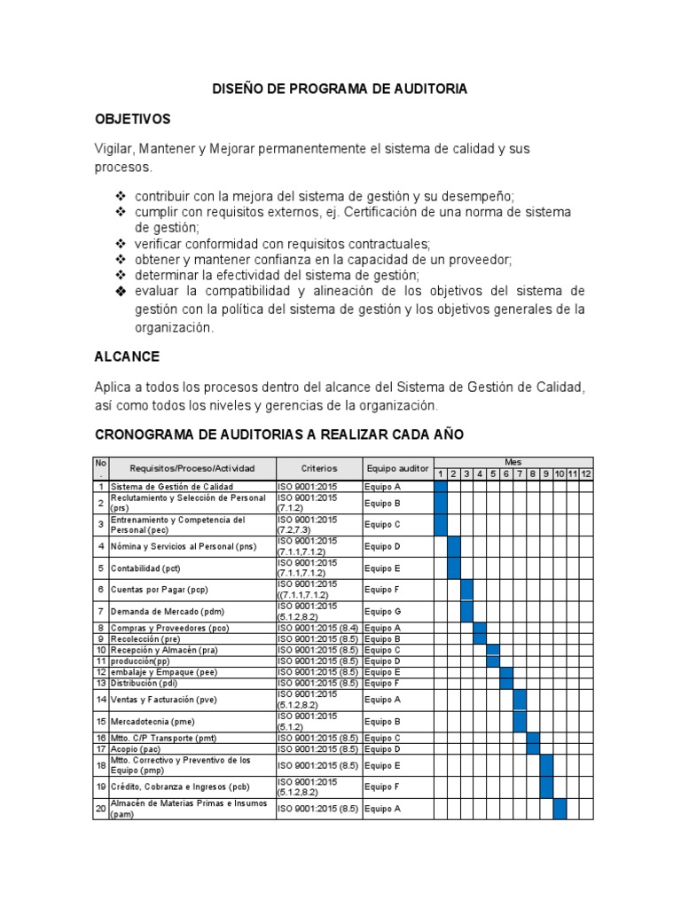 Diseño de Programa de Auditoria | PDF | Calidad (comercial) | Auditoría