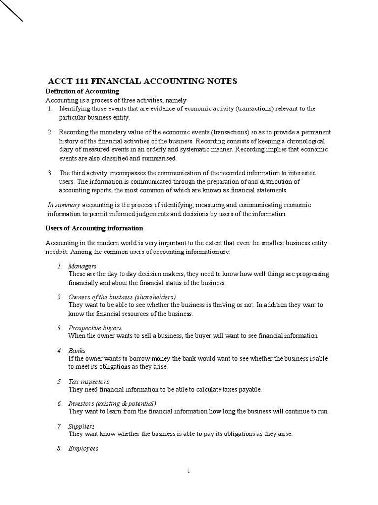 Acct 111 Financial Accounting Notes | PDF | Debits And Credits ...