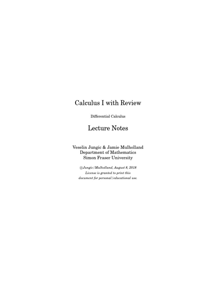 Calculus I Lecture Notes Overview | PDF | Trigonometric Functions | Tangent