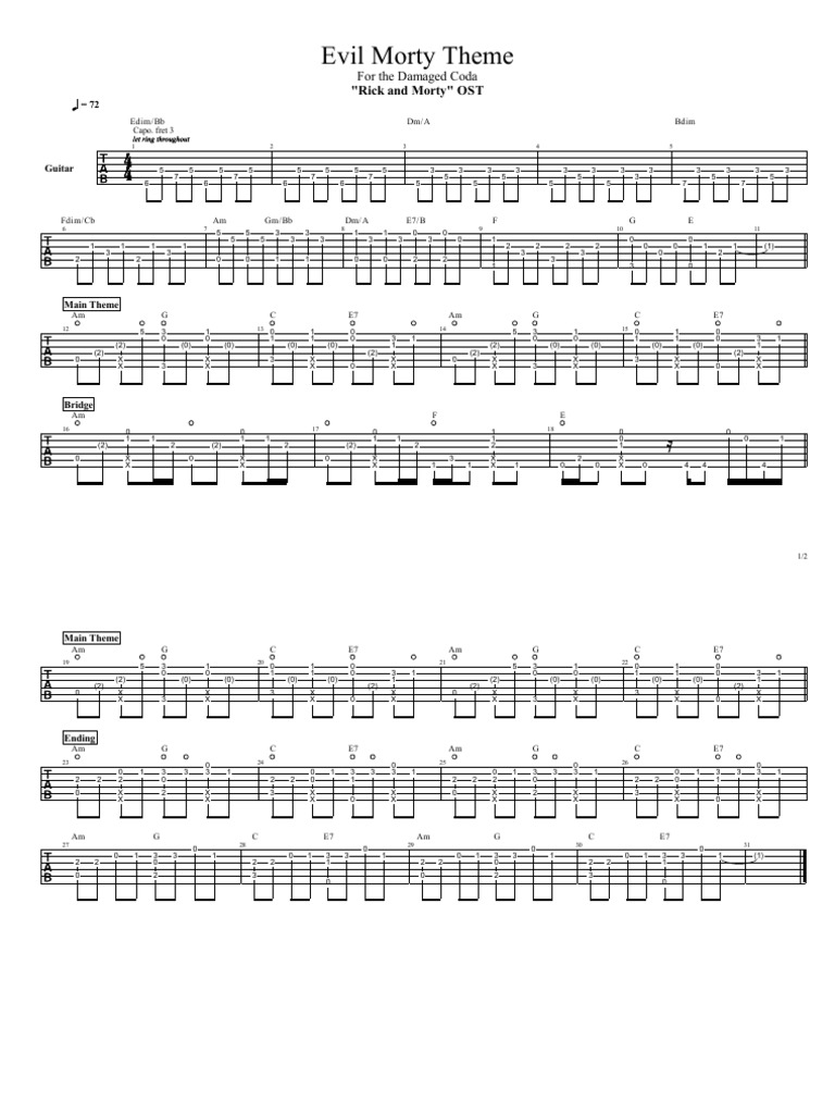 Rick and Morty - Evil Morty Theme | PDF | Guitar Family Instruments ...