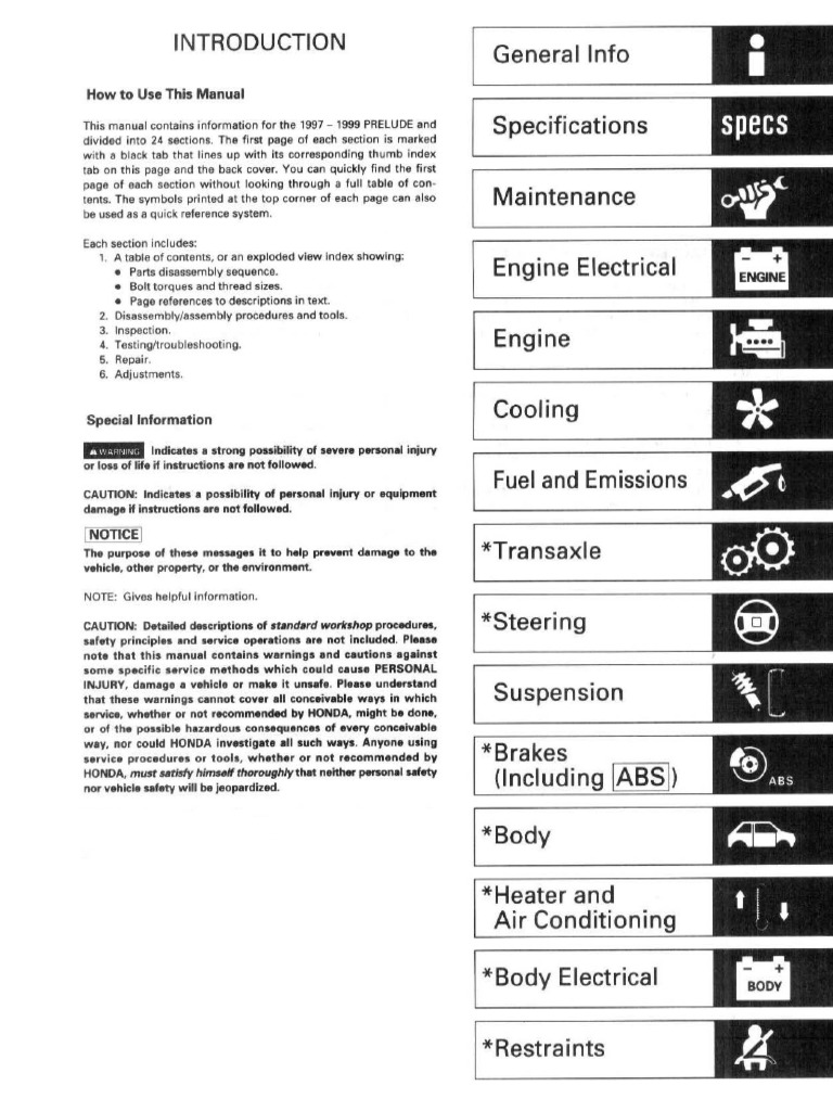 Honda Prelude 1997 - 2000 Service Manual PDF | PDF