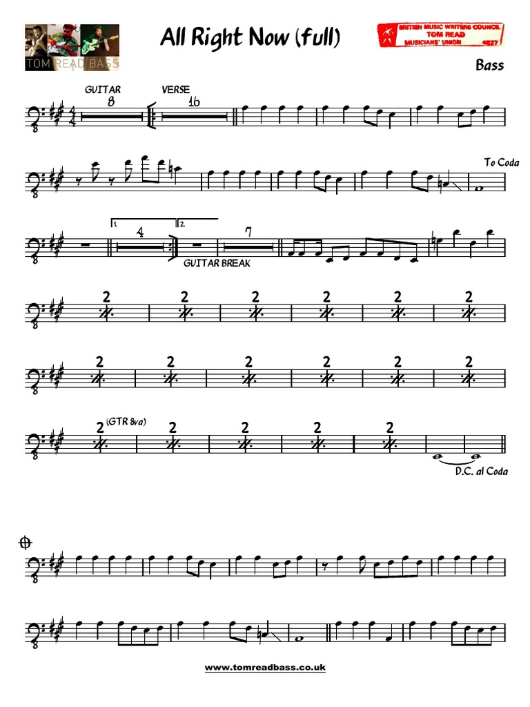 All Right Now Bass Tab