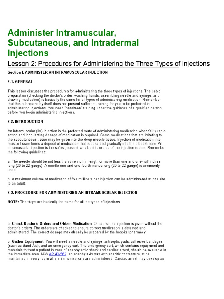 Injection Administration Guidelines | PDF | Injection (Medicine ...