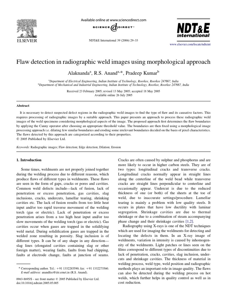 Flaw Detection in Radiographic Weld Images Using Morphological Approach ...