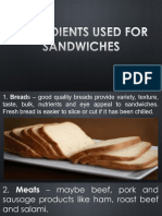 INGREDIENTS OF SANDWICHES