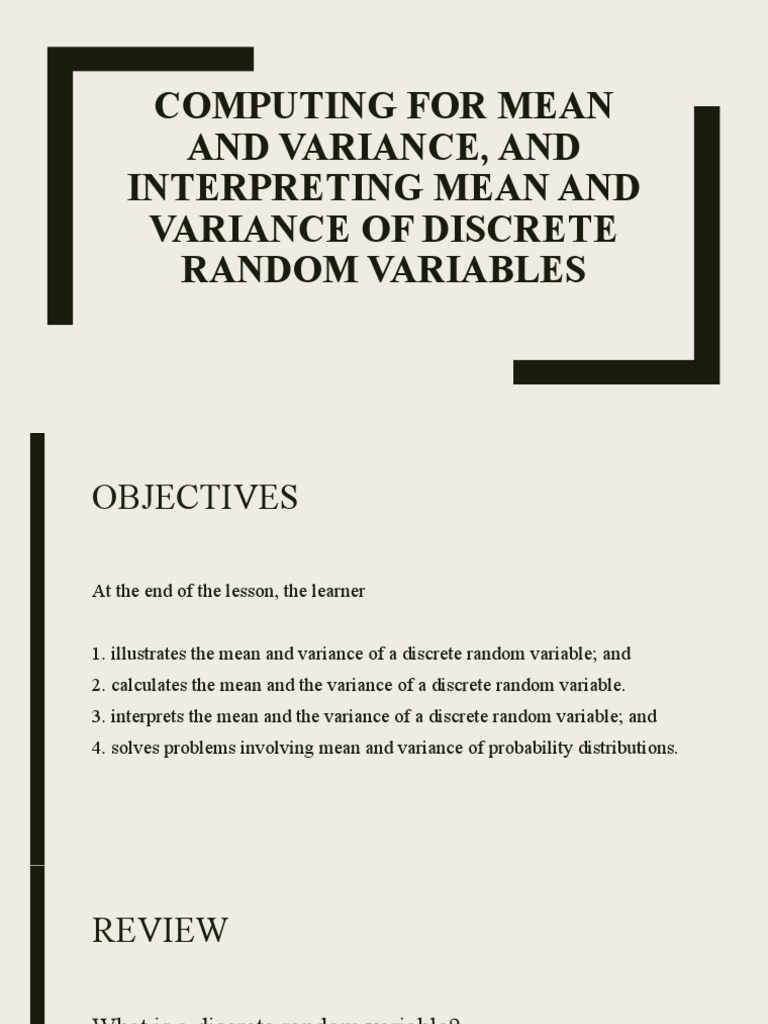Mean and Variance of Discrete Variables | PDF | Expected Value | Variance