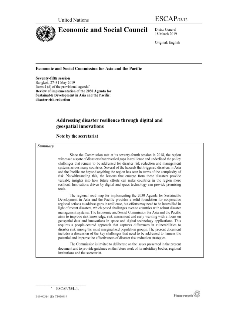 UN - 2019 - Disaster Resilience | PDF | Climate Resilience | Disaster ...
