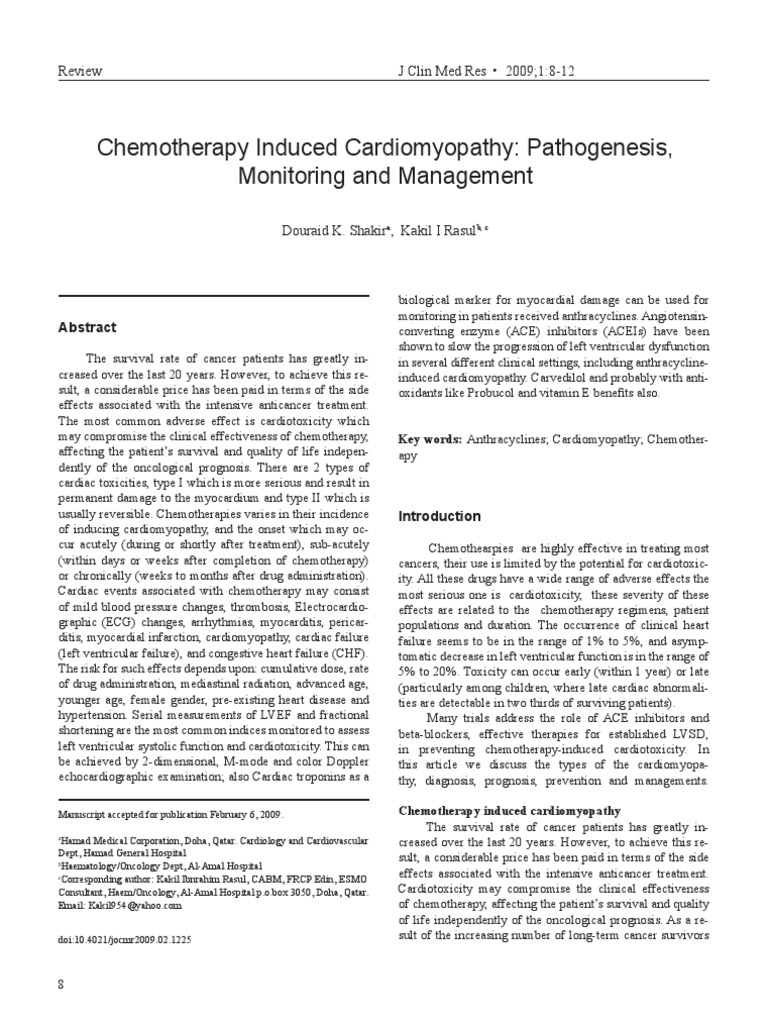 Chemotherapy Induced Cardiomyopathy: Pathogenesis, Monitoring and ...
