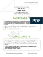 Candidato A: Ficha de Interacción Oral Nivel: B1 Sele Idioma: Inglés Ficha Del Candidato A Tema: Tiempo Libre Y Ocio