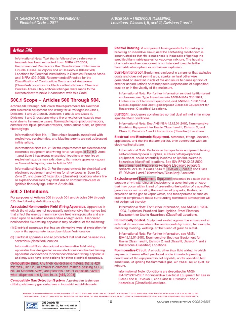 A03 Article 500 Hazardous Classified Locations Classes I II and III