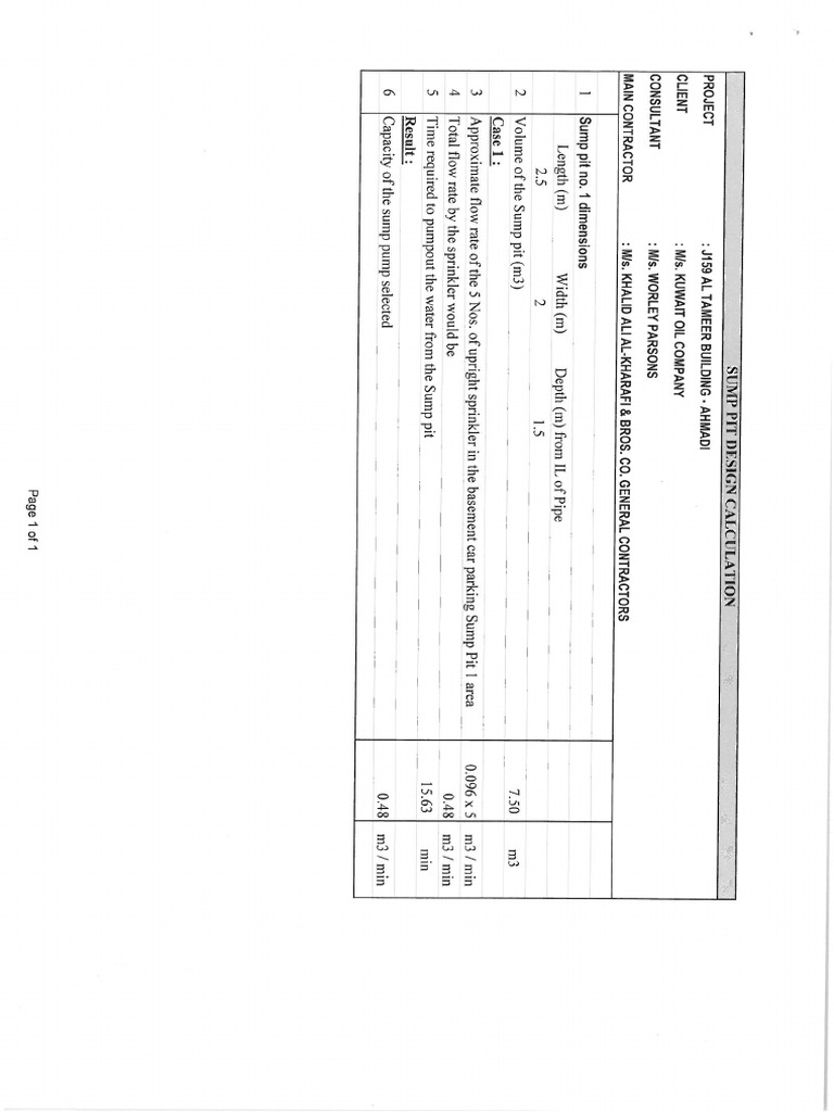 Sump Pump Calculation PDF