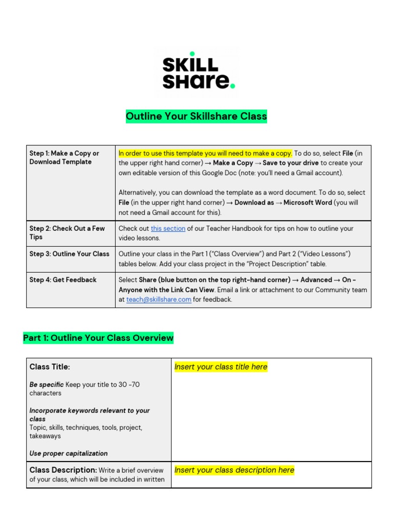 My Skillshare Class Outline | PDF | Gmail | Video
