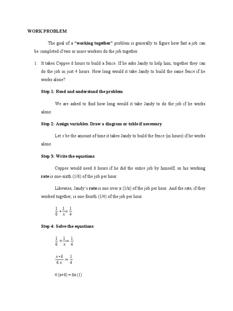 Work Problem | PDF | Equations | Mathematical Concepts