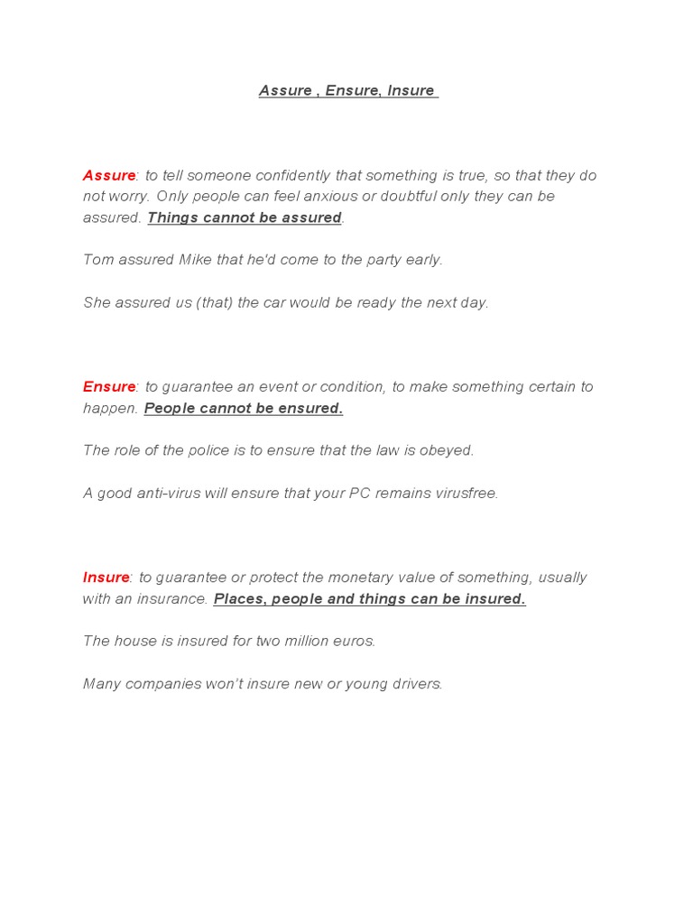 Assure Insure Ensure | PDF | Law
