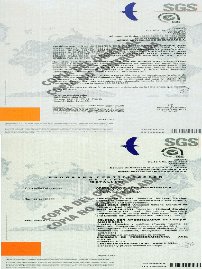 Certificado Eslinga Arseg 901794 y 901794 G PDF | PDF