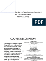 FRE 113: Introduction To French Comprehension 1 Mr. Daouda Issiaka Lecture (C19:1)