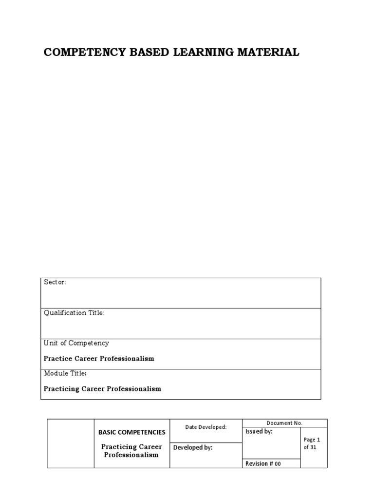 Competency Based Learning Material: Sector | PDF | Goal | Performance ...