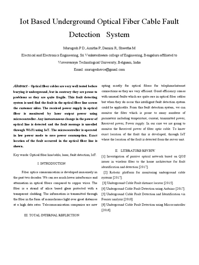 Iot Based Underground Optical Fiber Cable Fault Detection System | PDF ...
