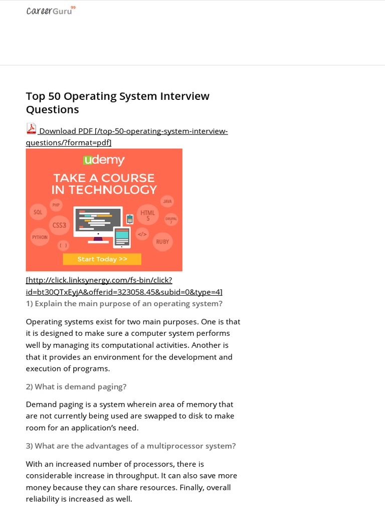 Top 50 Operating System Interview Questions | PDF | Process (Computing ...