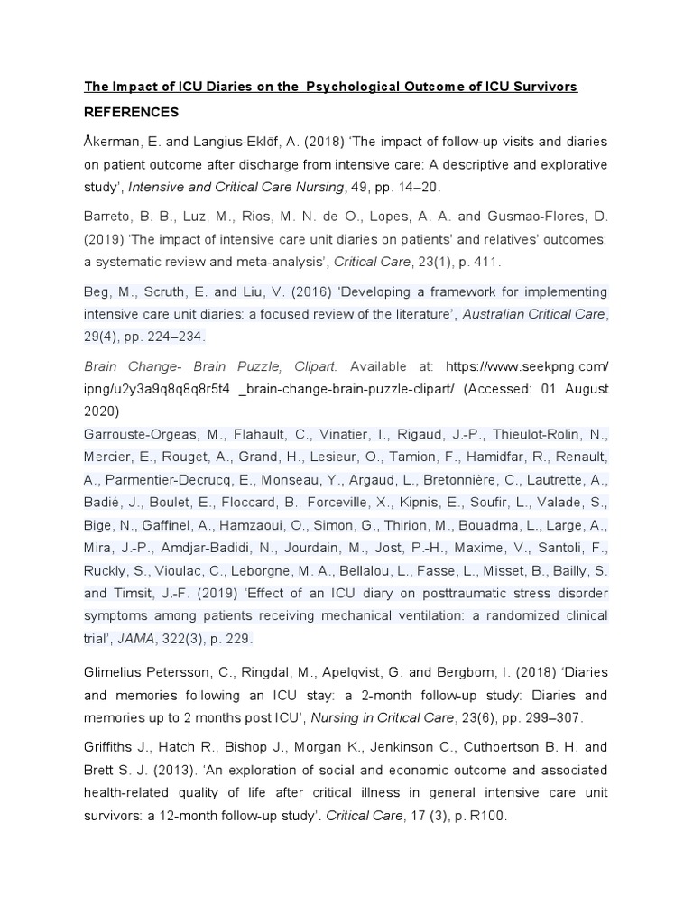 ICU Diaries References 21422892 PDF Intensive Care Medicine