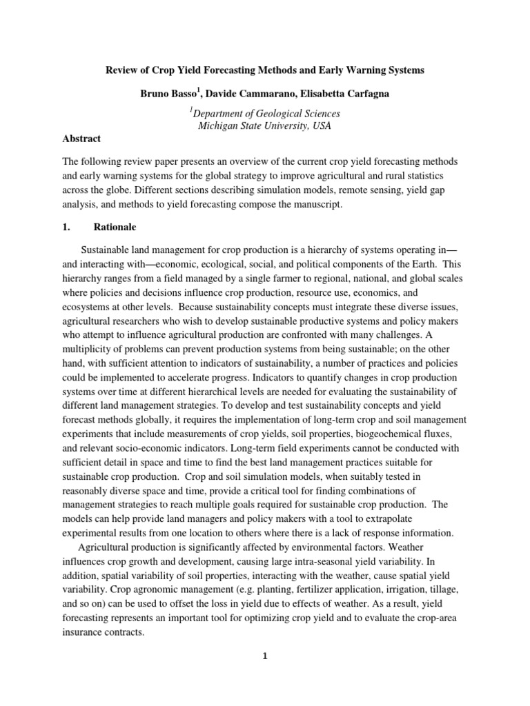 Crop Yield Forecasting Methods Review | PDF | Infrared | Agriculture