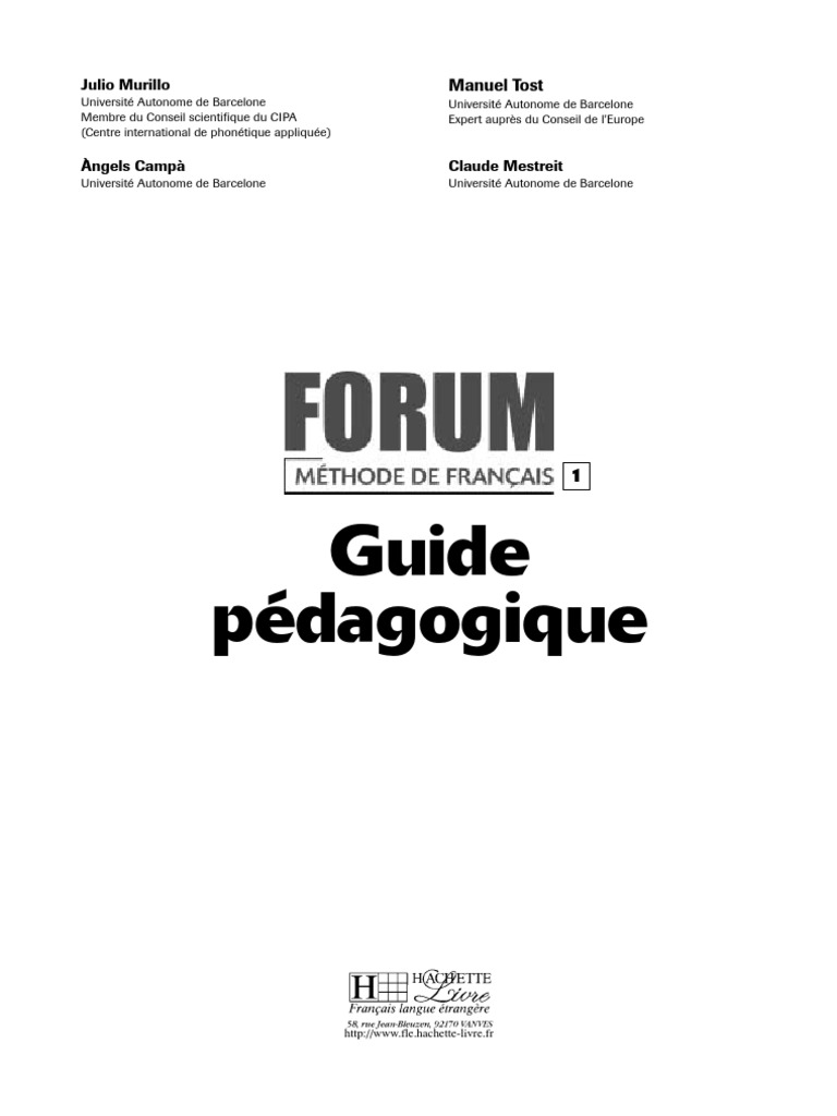 Forum Methode De Francais 1 Guide Pedagogique Pdf Pdf Pedagogie Langue Francaise