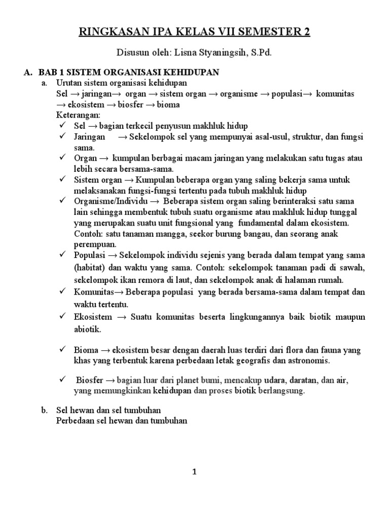 Ringkasan Ipa Kelas Vii Semester 2 | PDF