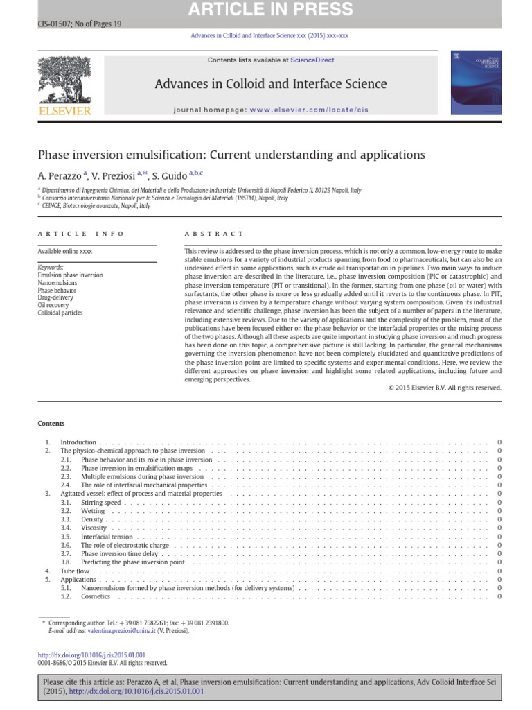 Advances in Colloid and Interface Science: A. Perazzo, V. Preziosi, S ...