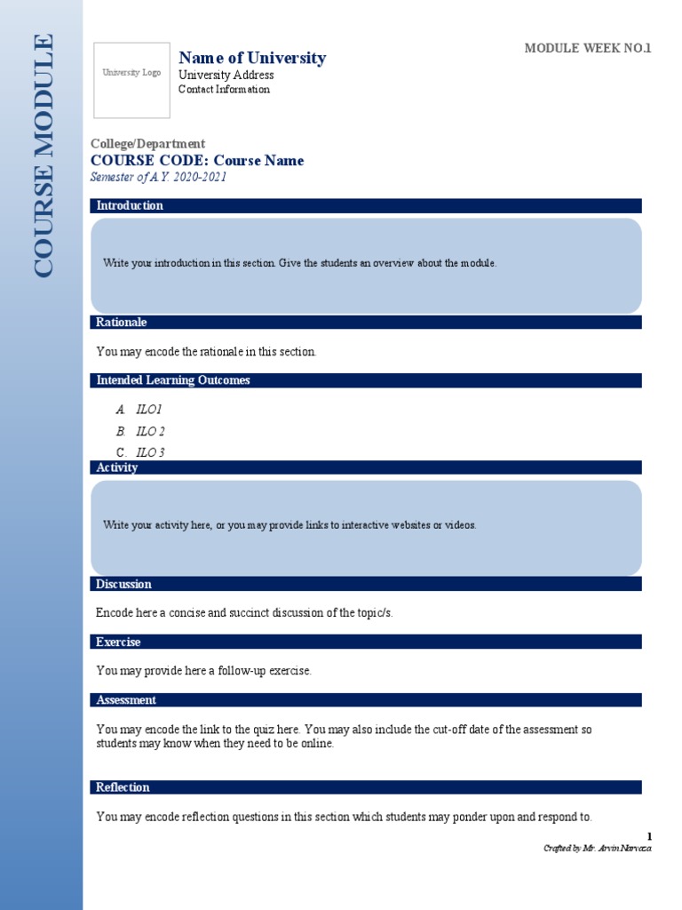 Course Module Template Pdf Learning Communication