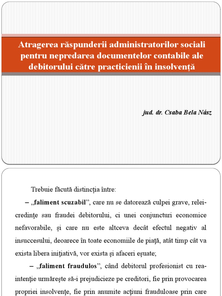 Csaba Nasz Atragerea Raspunderii Administratorilor Sociali Pentru Nepredarea Documenteor Contabile