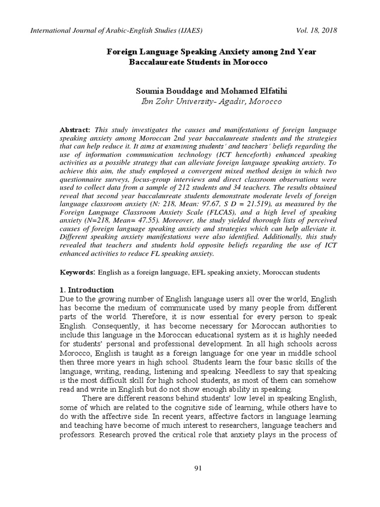 Foreign Language Speaking Anxiety in Morocco | PDF | English As A ...