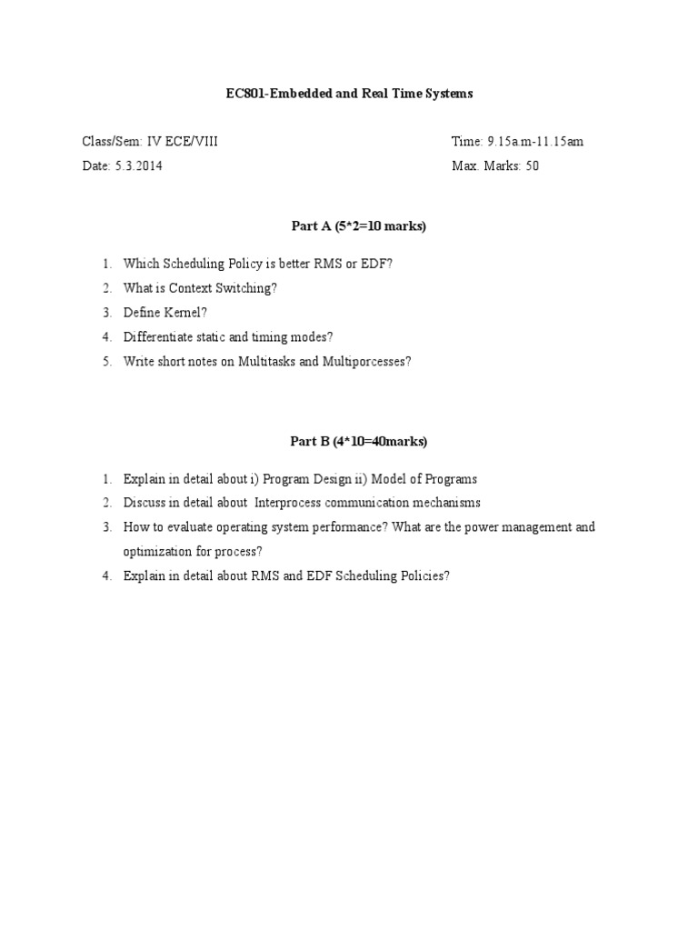 EC801: Embedded Systems Exam Guide | PDF