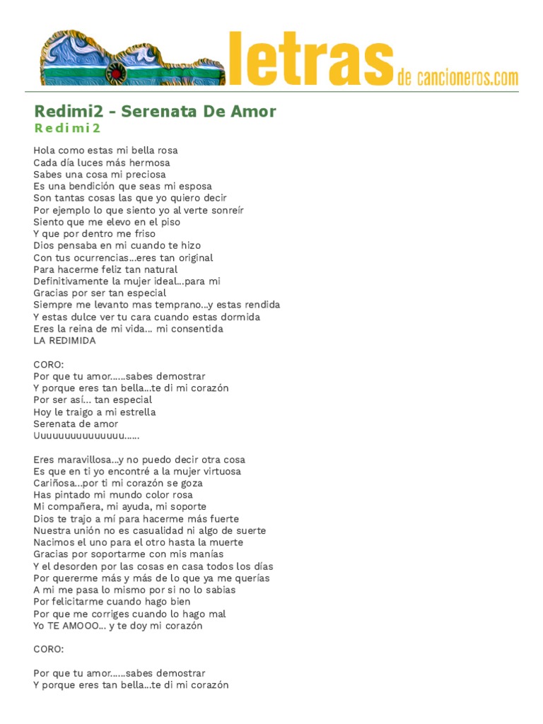 Letra de la canción Redimi2 - Serenata De Amor - Redimi2 | PDF