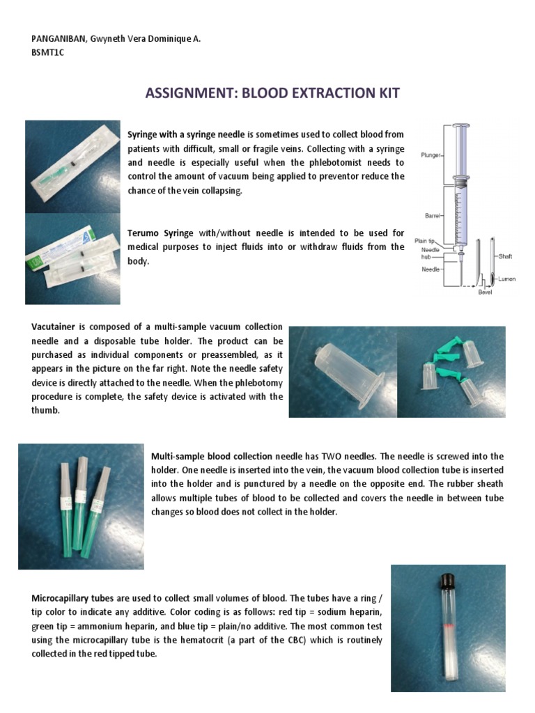Assignment Blood Extraction Kit PDF Health Sciences Medicine