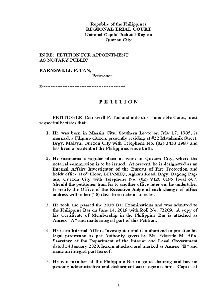 Petition for Notarial Commission in QC | PDF | Notary Public | Social ...