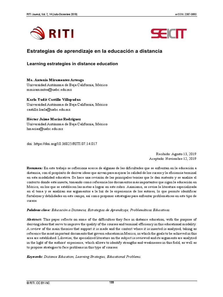 Estrategias de Aprendizaje en La Educación A Distancia: Learning ...