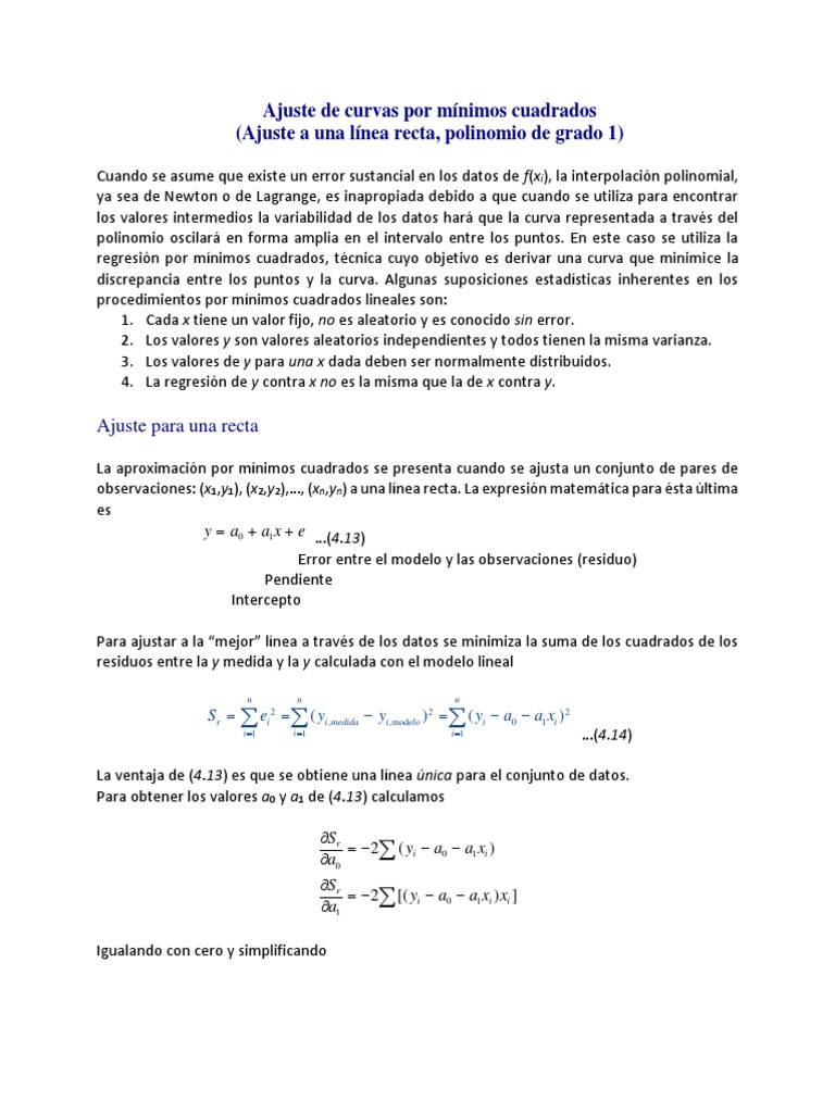 Ajuste de Curvas Por Mínimos Cuadrados 2020 PDF Mínimos cuadrados Ecuaciones