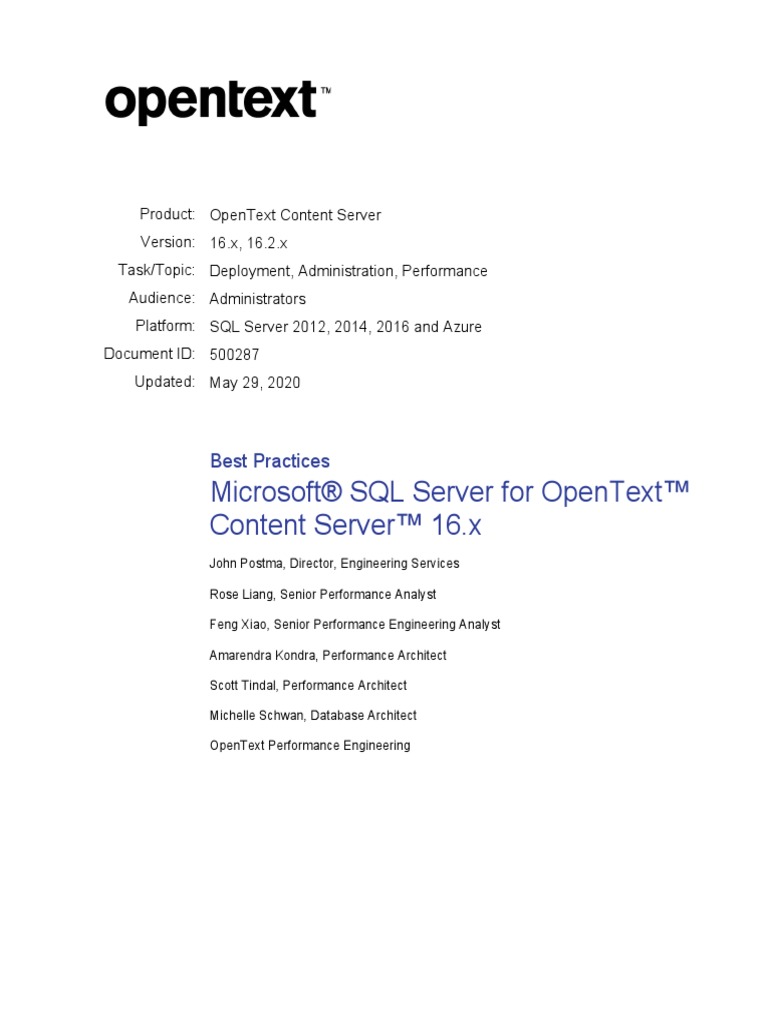 Best Practices SQL Server For OpenText Content Server 16 and 16.2 | PDF ...