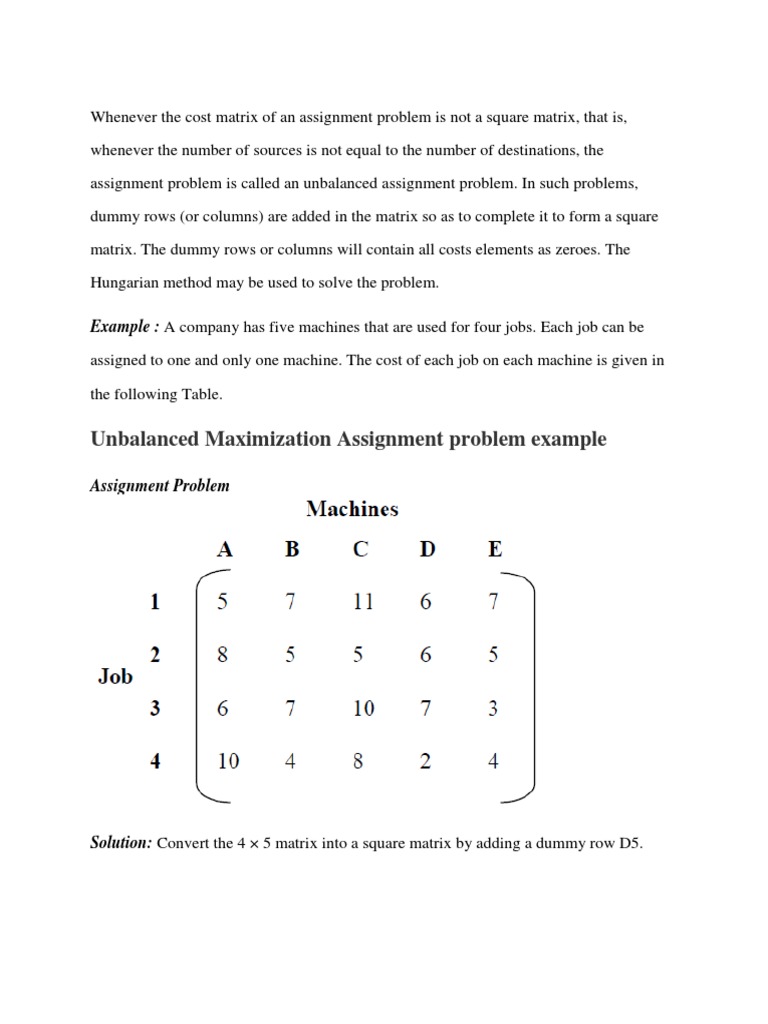 unbalanced maximization assignment problem example