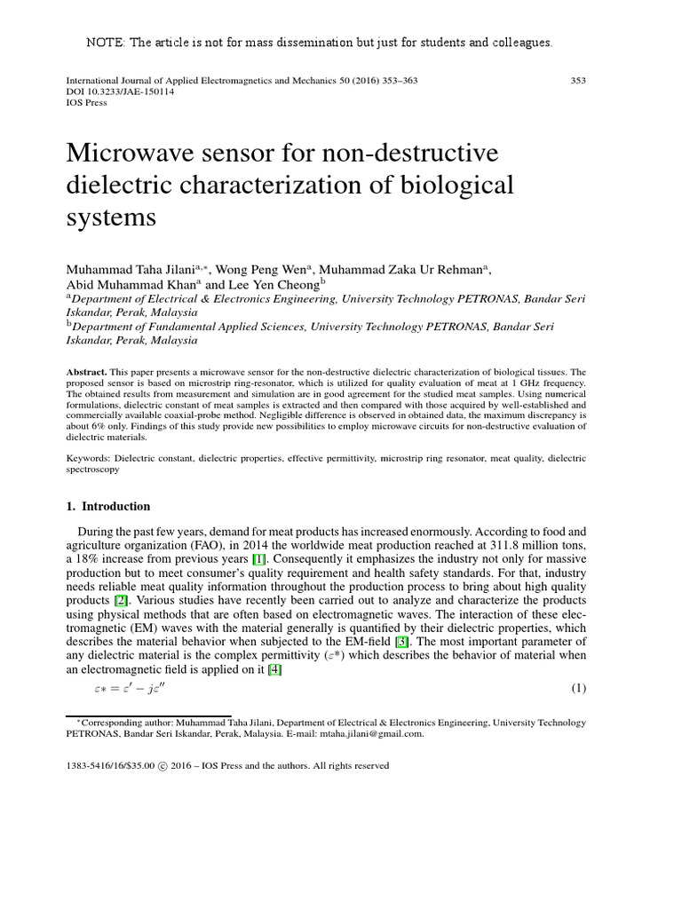 Microwave Sensor For Non-Destructive Dielectric Characterization of ...
