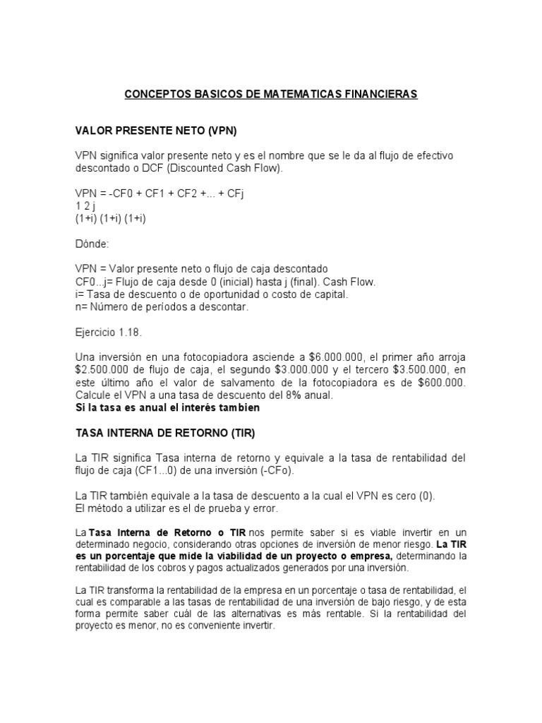 Valor Presente Neto y Tasa Interna de Retorno | PDF | Tasa interna de ...